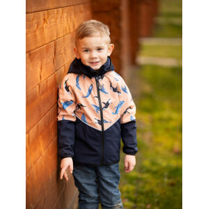 Unuo, Detská softshellová bunda s fleecom Slim, Tm. Modročierna, Marhuľová, Veľryby Veľkosť: 128/134